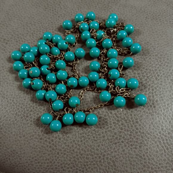 Turquoise Beaded Necklace Southwest Western Jewelry Gold Tone 24" Chain Vintage - Picture 11 of 16